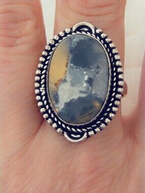 Adjustable Gemstone Statement Ring Overlay Sterling Silver Plated